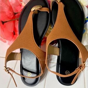 Boutine LA Tan Slingback Flats with Gold Accent